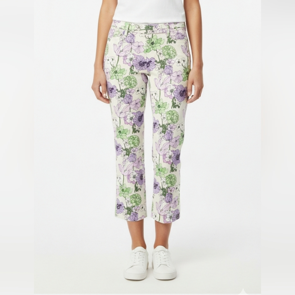 Loft Laura Purple Floral Cropped Art Deco Granola Summer Crop Chinos 9